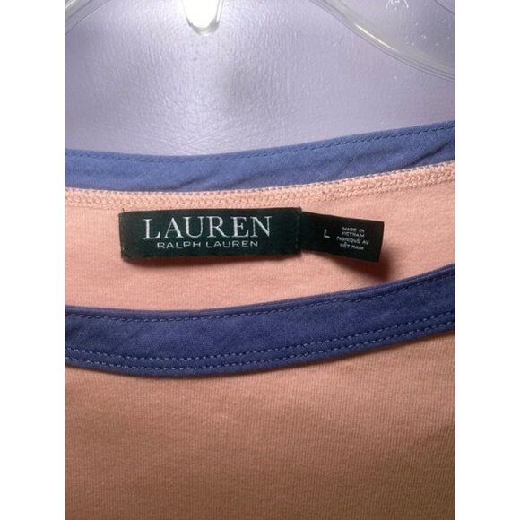 Lauren Ralph Lauren Womens Cotton T-Shirt  Blue Trim Shoulder Zipper Size L - Picture 4 of 6
